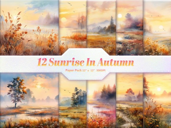 Download Sunrise in Autumn Digital Paper Pack - Digital paper Collection