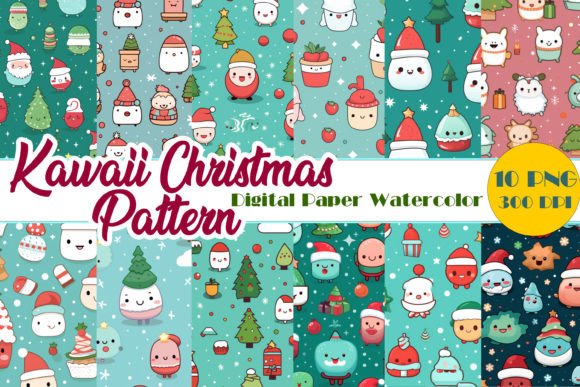 Download Cute Kawaii Christmas Digital Paper Pack - Premium Resources