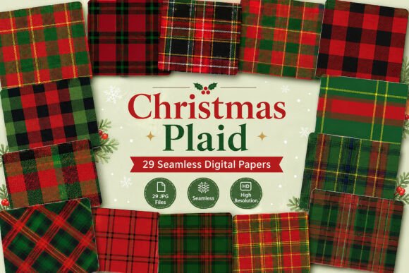 Download Christmas Plaid Digital Paper Pack - Digital paper Collection
