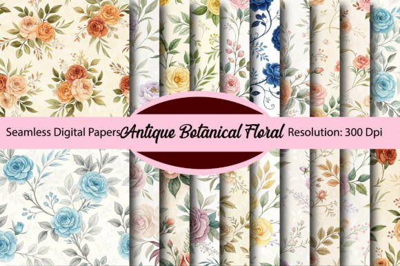 Download Antique Botanical Floral Digital Paper - Digital paper Collection