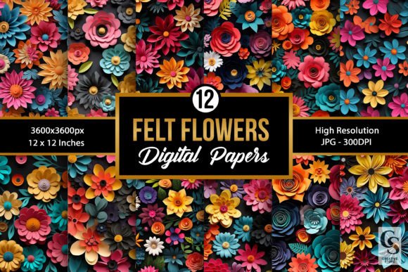 Download Colorful Paper Felt Flower Digital Paper - Digital paper Collection