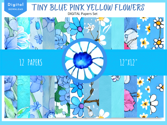 Download Watercolor Small Blue Flower Papers - Paper Collection