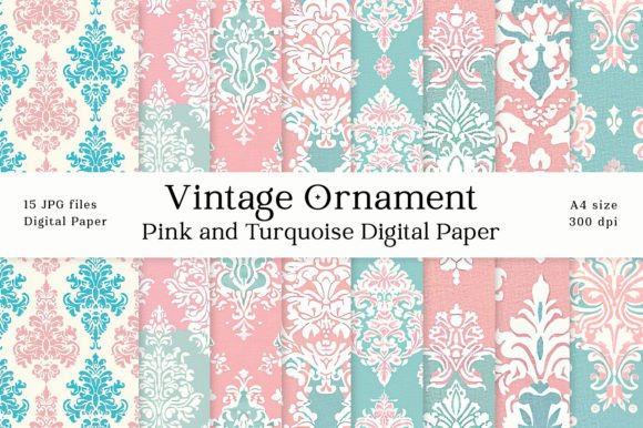 Download Pink Turquoise Vintage Ornament Papers - Paper Collection