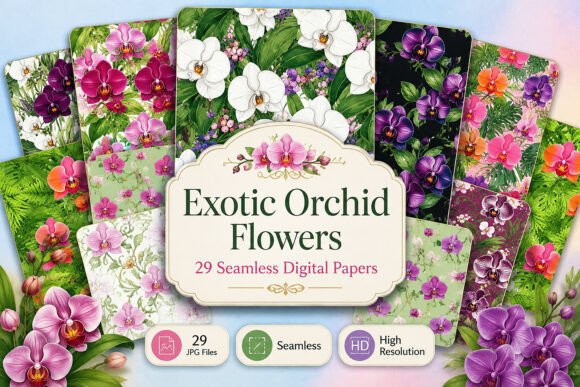 Download Exotic Orchid Flowers Digital Papers - Digital paper Collection