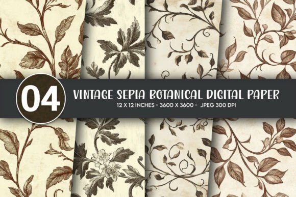 Download Vintage Sepia Botanical Digital Paper - Digital paper Collection