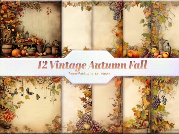 Download Vintage Autumn Fall Digital Paper Pack - Digital paper Collection