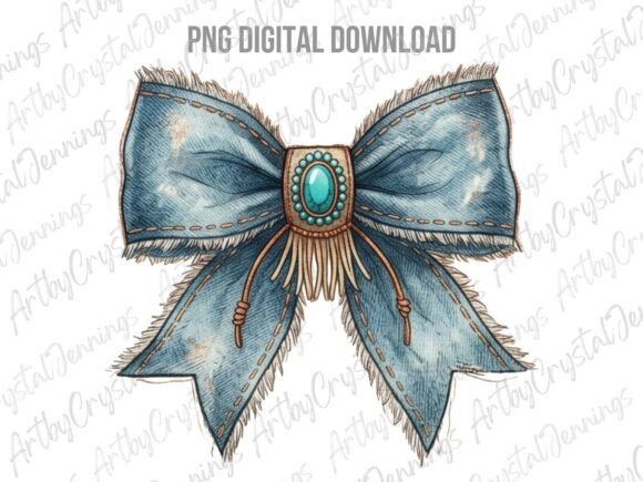 Download Western Denim Turquoise Coquette Bow PNG - Bow Collection
