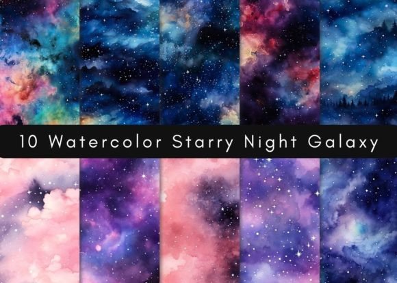 Download Watercolor Starry Galaxy Digital Paper - Digital paper Collection