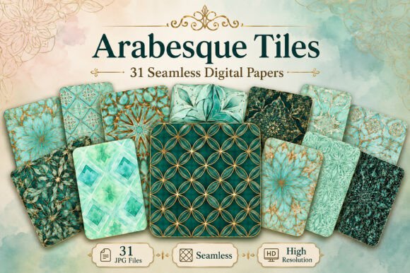 Download Arabesque Tiles Digital Papers Bundle - Digital paper Collection