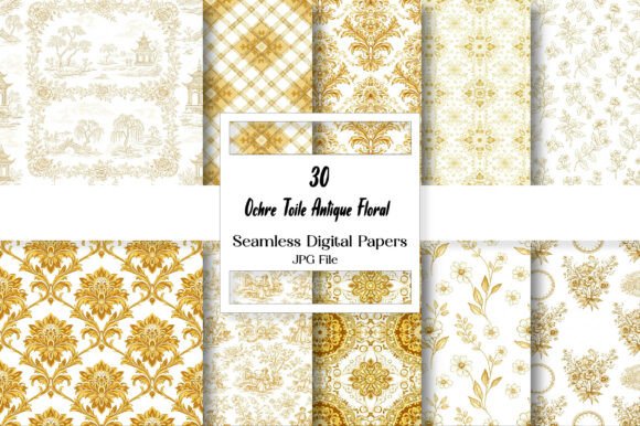 Download Ochre Toile Antique Floral Digital Paper - Digital paper Collection