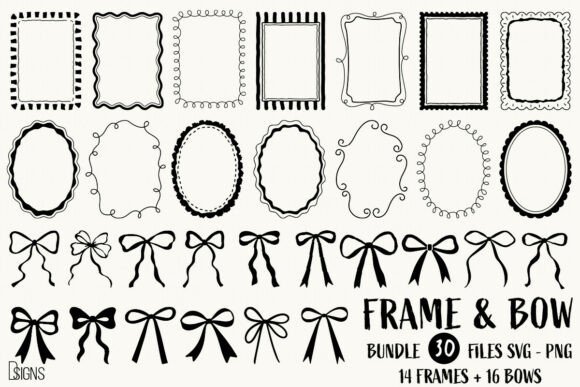 Download Hand-Drawn Frames &amp; Bows Bundle SVG PNG - Bow Collection