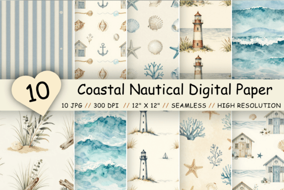 Download Coastal Nautical Digital Paper Pack - Digital paper Collection