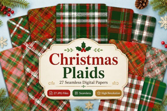 Download Christmas Plaids Digital Papers Bundle - Digital paper Collection