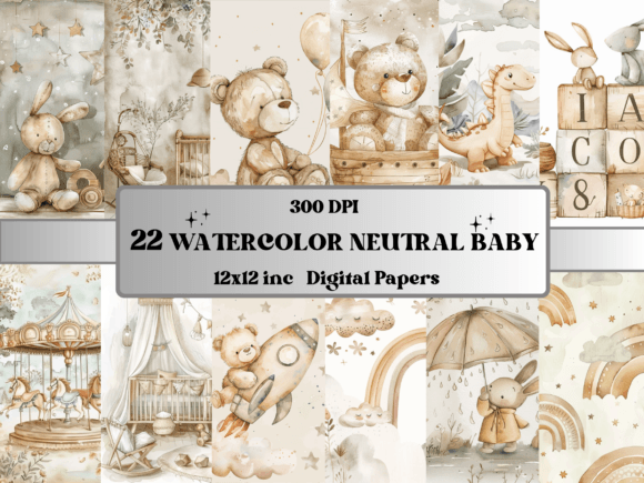Download Watercolor Neutral Newborn Scenes Paper - Paper Collection