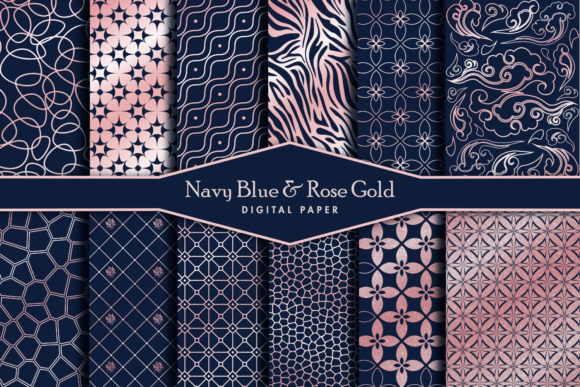 Download Navy Blue and Rose Gold Digital Paper. - Digital paper Collection