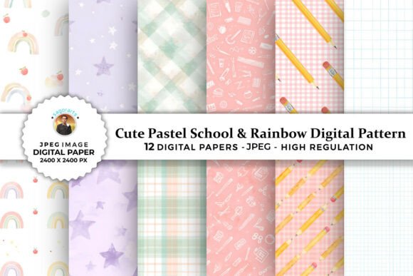 Download Cute School &amp; Rainbow Digital Patterns - Bow Collection