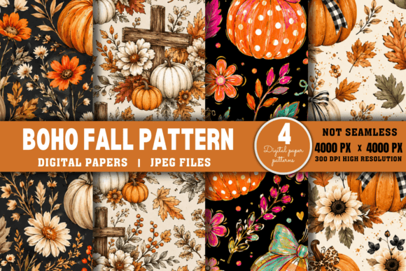 Download Autumn Digital Paper, Boho Fall Pattern - Digital paper Collection
