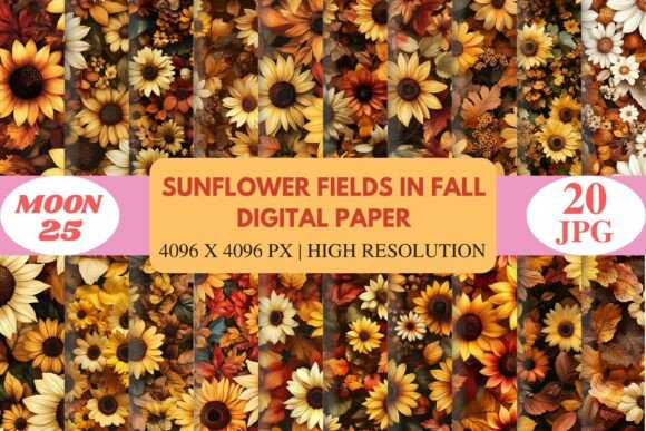 Download Sunflower Fields in Fall Digital Paper - Digital paper Collection
