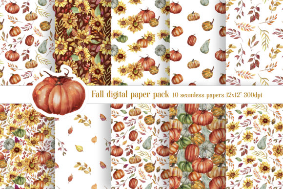 Download Fall Digital Paper Pack Autumn Seamless - Digital paper Collection