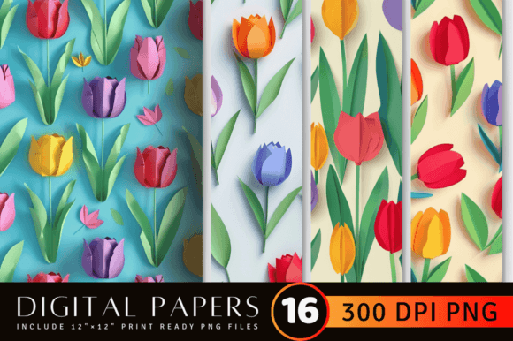 Download Colorful Paper Tulip Flower Pattern - Paper Collection